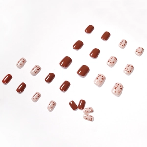 Faux ongles courts brillants marron et léopard, ensemble de 24 pièces assorties