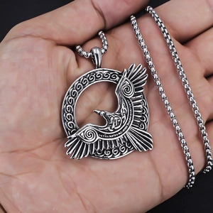 Vintage stainless steel viking eagle necklace with celtic pattern for men