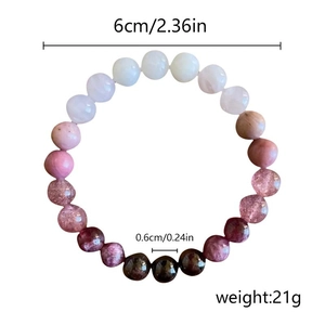 Detail view of 8mm natural stone beaded bracelet with size and weight dimensions