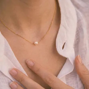 Minimalist Artificial Pearl Pendant Necklace Stainless Steel Clavicle Chain Jewelry For Women Elegant Simple Daily Wear
