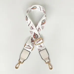 Colorful wide shoulder strap with hot air balloon pattern and gold metal buckles