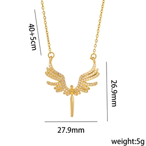 Gold angel wing pendant necklace with cubic zirconia on a minimalist O-chain necklace