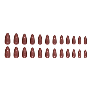 24pcs dark red cat eye almond press-on nails with fine glitter shimmering finish