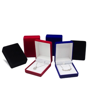 Elegant velvet square pendant and necklace jewelry gift boxes in red, blue, and black