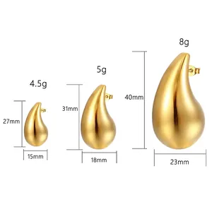 Women's Hollow Water Drop Teardrop Earrings Stainless Steel 18K Gold Plated Hammered Grid Pattern Jewelry Accessories