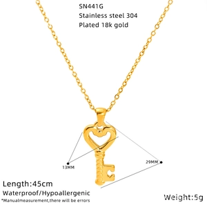 Detail of 18K gold plated stainless steel heart key pendant necklace for women