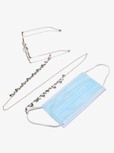 Roségold Brillenband Set mit blauen Steinen und Herz-Muschel-Anhänger für Masken