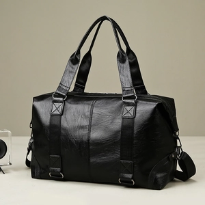 Large Capacity PU Leather Travel Duffel Bag For Business Trip Gym Training Soft Casual Handbag With Detachable Strap