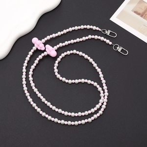 Crossbody acrylic pearl phone strap with pink cloud charms and silver metal clasps