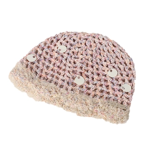 Bonnet en maille fait main rose et bleu avec paillettes et franges pour femmes