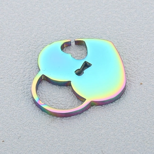 Rainbow stainless steel heart-shaped lock pendant charm with polished metallic finish