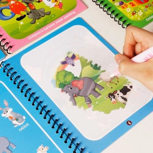 Reusable magic water coloring book for kids with cartoon animals and drawing pen