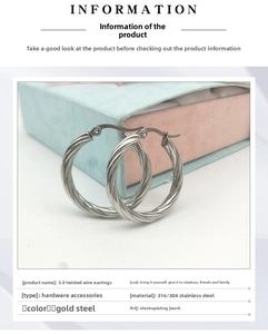 Detail of twisted hoop earrings in stainless steel with technical specifications table