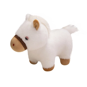 Peluche poney blanc mignon en position debout avec fourrure douce pour enfants