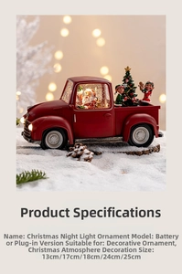 Close-up of vintage red truck Christmas lantern with Santa and warm glowing lights