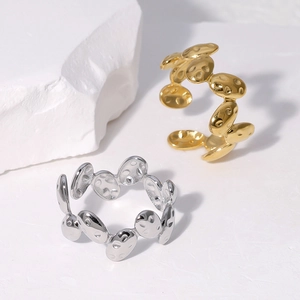 Minimalist stainless steel open ring with irregular lava texture in gold and silver finish