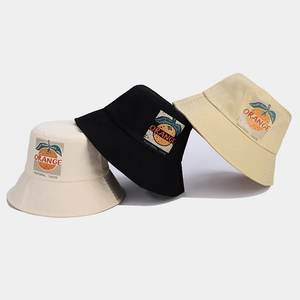 Chapeau Bob Coton Toile Imprimé Orange Protection Solaire Style Pastoral Extérieur Casquette De Bassin Pour Femmes Hommes