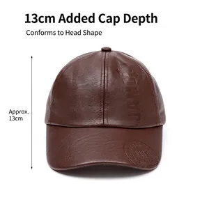 Men's winter faux leather baseball cap in dark brown with warm lining and 13cm deep fit