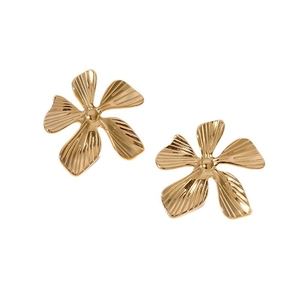 Exaggerated 18K gold plated stainless steel flower earrings with textured petals
