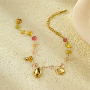 Elegant 18K gold plated bracelet with colorful stones and seashell charms for beach style