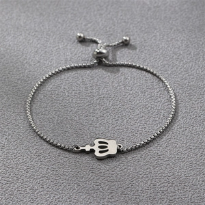 Detail of silver crown charm on box chain with adjustable slider and round bead ends