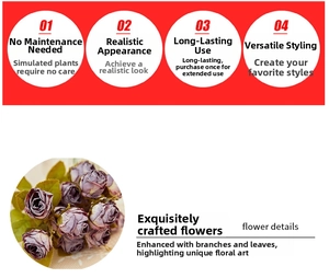 Detailed view of artificial purple roses with withered edges and realistic silk texture