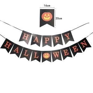 Happy Halloween Banner Black And Orange Paper Swallowtail Flag Bunting With Pumpkin Pattern For Holiday Party Decor