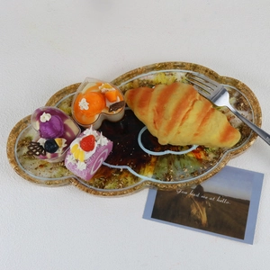 Cloud shaped resin tray with gold foil edge and brown marble swirl detail