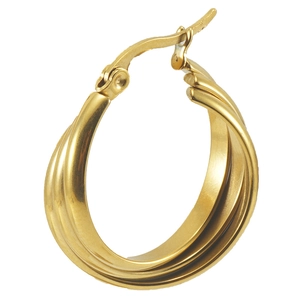 Detailed close-up of 18K gold plated multi-layer geometric hoop earrings for women