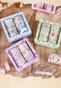 Detailed view of floral washi tape set in assorted widths for vintage journal decoration