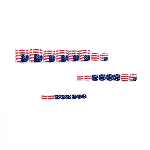 Faux ongles d'orteils carrés drapeau américain avec rayures rouges brillantes et étoiles
