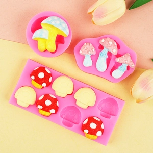 Pink mushroom silicone fondant molds for cake decorating and chocolate making in three sizes