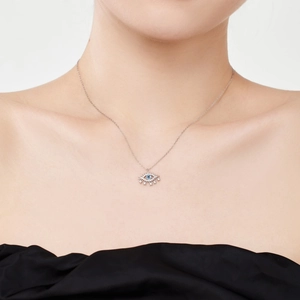 Exquisite S925 sterling silver Evil Eye pendant necklace with blue zircon for women