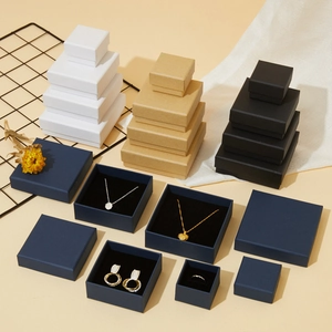 Universal lid-and-base jewelry gift boxes for necklaces and rings in four elegant colors