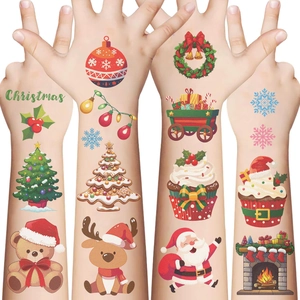 Waterproof Christmas temporary tattoos with Santa and reindeer designs for holiday parties