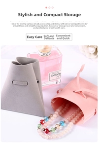 Detailed view of soft pink microfiber jewelry pouch with fold-over flap for rings