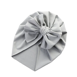 Breathable grey ice silk baby turban hat with a large bow detail and waffle texture