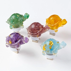 Colorful turtle resin night lights with natural crystal stones and gold foil flakes