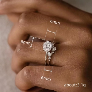 Anillo elegante de plata con piedras marquesa y circonita cúbica ovalada de 8mm