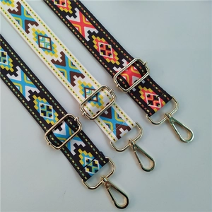 Adjustable wide replacement bag straps with colorful geometric patterns and metal buckles