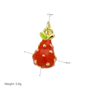 Detail of red strawberry pendant with dimensions 17mm by 9mm and weight 2.6g
