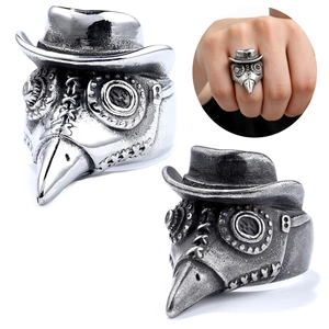 Stainless Steel Plague Doctor Mask Ring Retro Vintage Punk Goth Steampunk Jewelry For Men Women