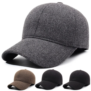 Men Winter Baseball Cap Woolen Thick Warm Hat With Foldable Ear Flaps Outdoor Sports Adjustable Solid Color