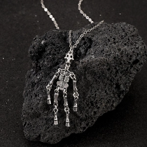 Gothic Skeleton Pendant Necklace Zinc Alloy Movable Joints Spider Web Punk Hip Hop Halloween Jewelry Retro For Men Women