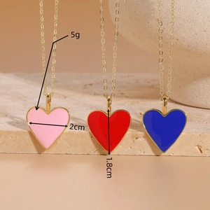 14K gold plated heart pendant necklaces with colorful enamel in pink, red, and blue