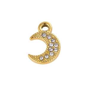 Golden crescent moon pendant with sparkling white cubic zirconia stones DIY accessory