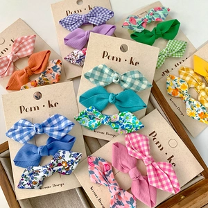 Kids Bow Hair Clips Fabric Plaid Floral Duckbill Barrettes Korean Style Sweet For Girls Toddler Hair Accessories