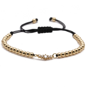 Adjustable gold beaded bracelet with geometric clear zircon crystals for women