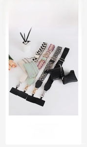 Adjustable polyester straps in geometric and leopard prints with mini zipper coin pouch