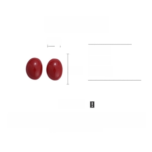 Detail showing red oval earrings with measurements 1.8cm x 2.6cm and alloy material info